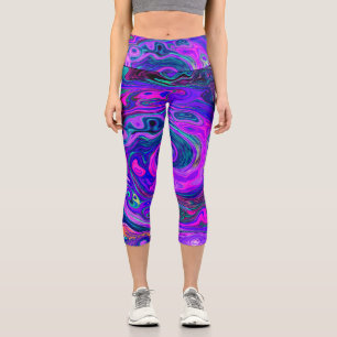Groovy Abstrakt Retro Magenta und Lila Swirl Capri Leggings
