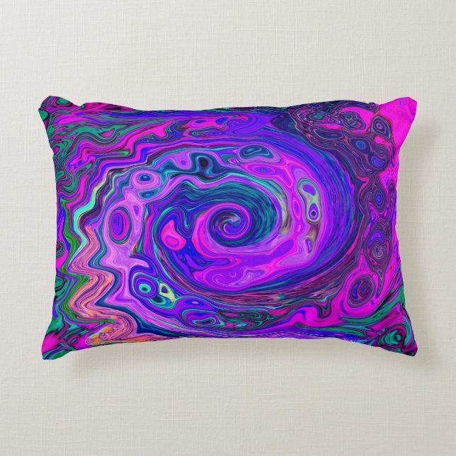 Groovy Abstrakt Retro Magenta und Lila Swirl Dekokissen (Vorderseite)