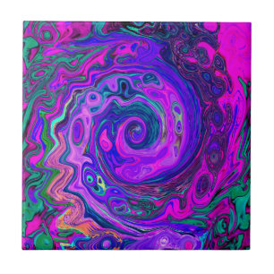 Groovy Abstrakt Retro Magenta und Lila Swirl Fliese