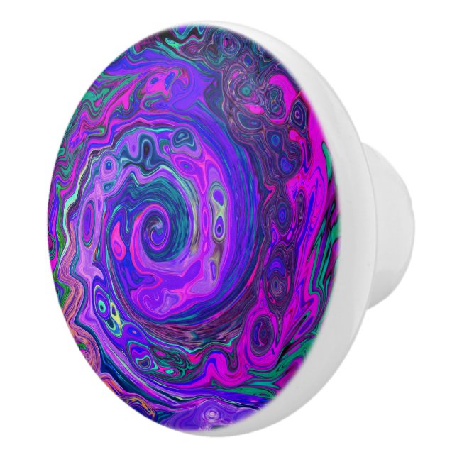Groovy Abstrakt Retro Magenta und Lila Swirl Keramikknauf (Rechts)