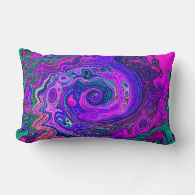 Groovy Abstrakt Retro Magenta und Lila Swirl Lendenkissen (Vorderseite)