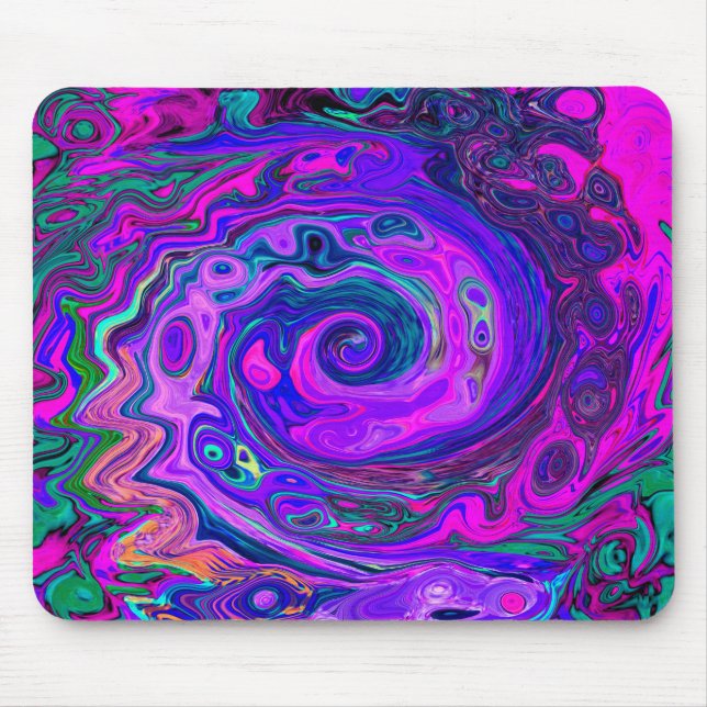 Groovy Abstrakt Retro Magenta und Lila Swirl Mousepad (Vorne)