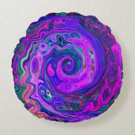 Groovy Abstrakt Retro Magenta und Lila Swirl Rundes Kissen