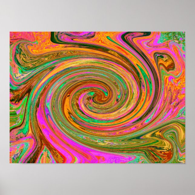 Groovy Abstrakt Retro Orange und grüner Swirl Poster (Vorne)