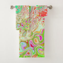 Groovy Abstrakt Retro Pastel Green Liquid Swirl Badhandtuch Set