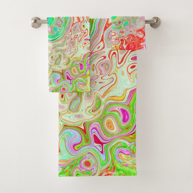 Groovy Abstrakt Retro Pastel Green Liquid Swirl Badhandtuch Set (Insitu)