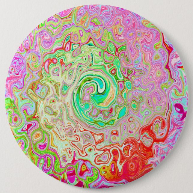 Groovy Abstrakt Retro Pastel Green Liquid Swirl Button (Vorderseite)