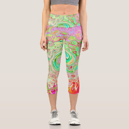 Groovy Abstrakt Retro Pastel Green Liquid Swirl Capri Leggings