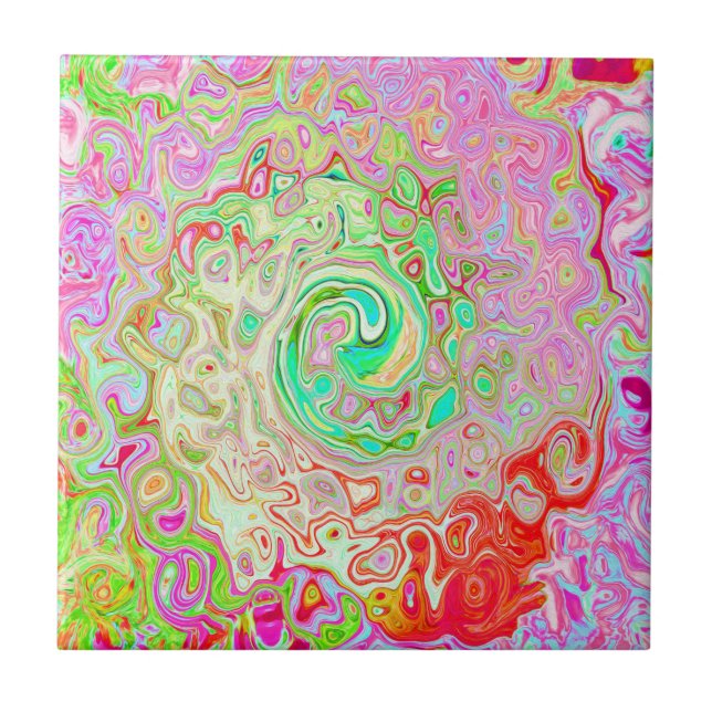 Groovy Abstrakt Retro Pastel Green Liquid Swirl Fliese (Vorderseite)