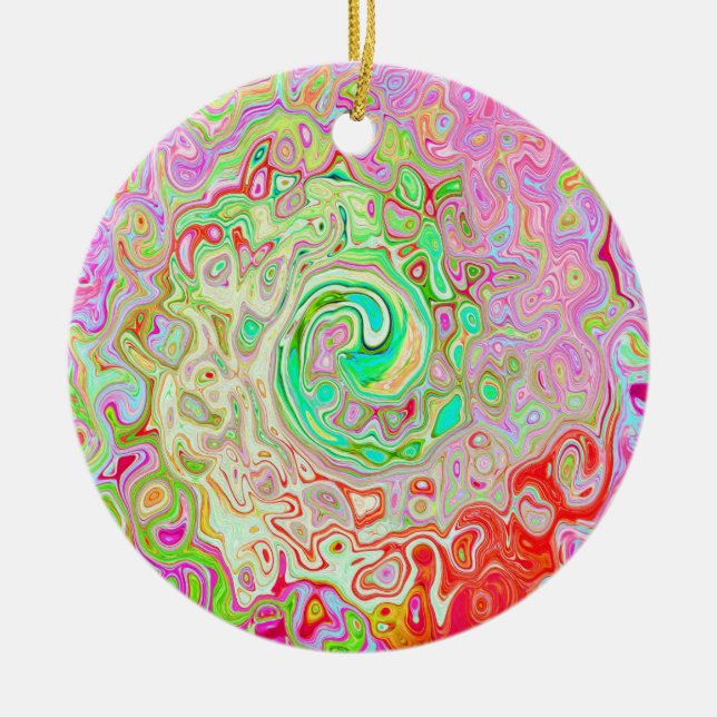 Groovy Abstrakt Retro Pastel Green Liquid Swirl Keramik Ornament (Vorne)