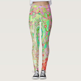 Groovy Abstrakt Retro Pastel Green Liquid Swirl Leggings