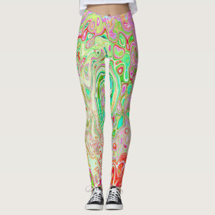 Groovy Abstrakt Retro Pastel Green Liquid Swirl Leggings