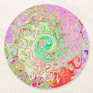 Groovy Abstrakt Retro Pastel Green Liquid Swirl Runder Pappuntersetzer