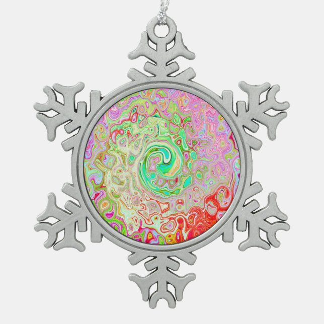 Groovy Abstrakt Retro Pastel Green Liquid Swirl Schneeflocken Zinn-Ornament (Vorderseite)