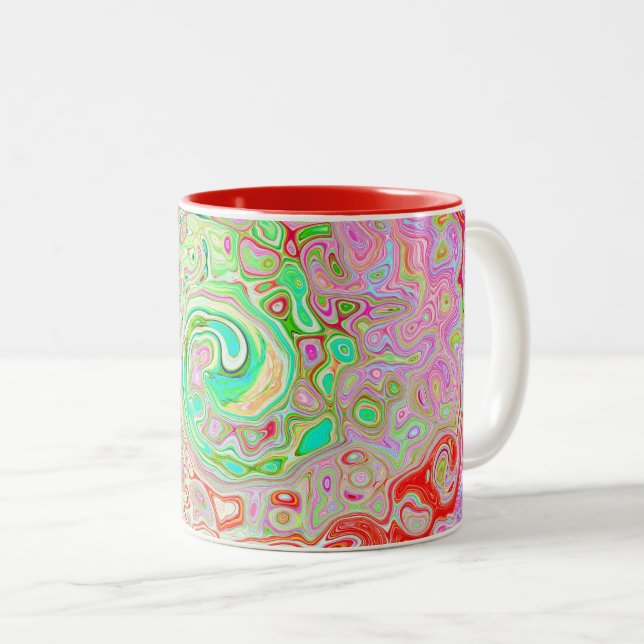 Groovy Abstrakt Retro Pastel Green Liquid Swirl Zweifarbige Tasse (VorderseiteRechts)