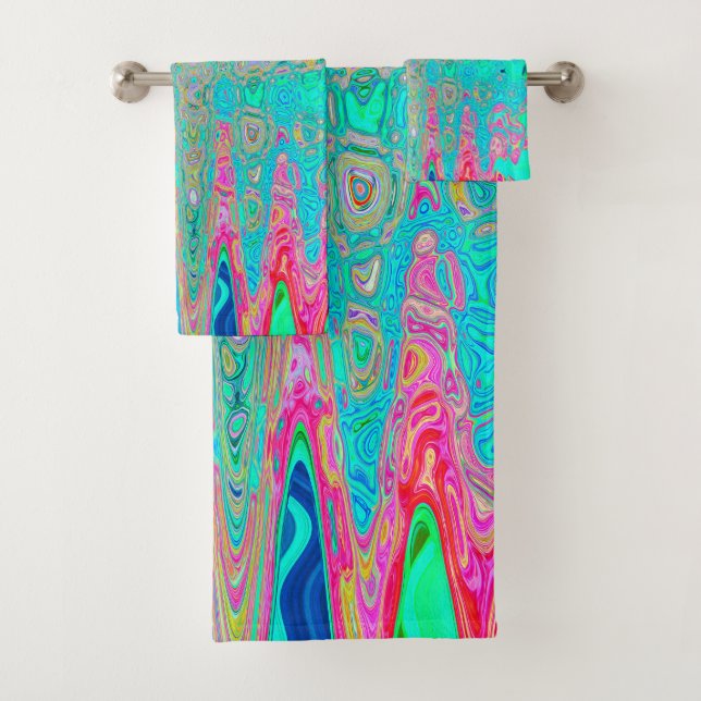 Groovy Abstrakt Retro Rainbow AtomWaves Badhandtuch Set (Insitu)