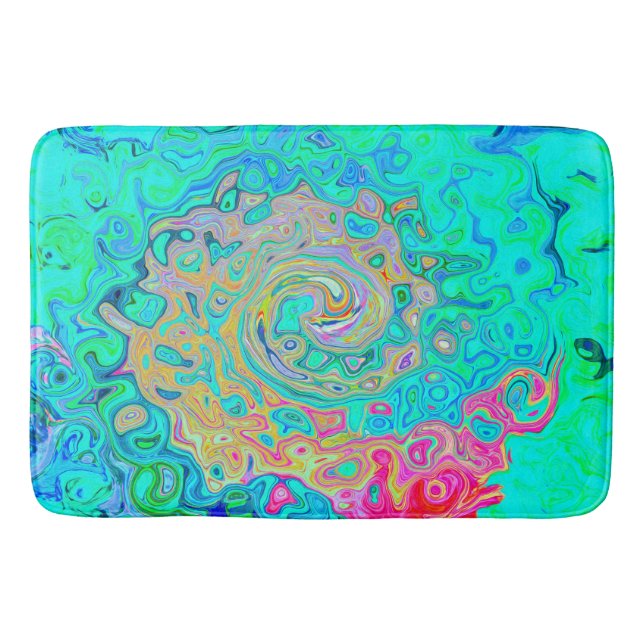 Groovy Abstrakt Retro Rainbow Liquid Swirl Badematte (Vorderseite)