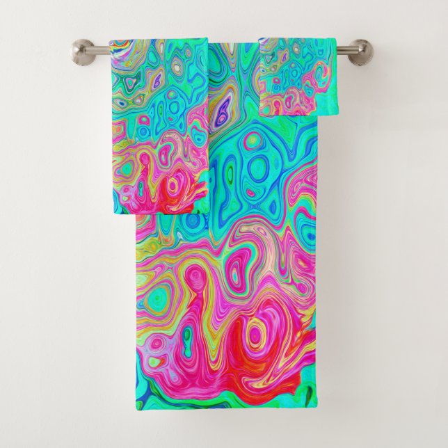 Groovy Abstrakt Retro Rainbow Liquid Swirl Badhandtuch Set (Insitu)
