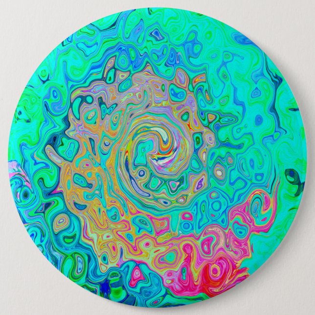 Groovy Abstrakt Retro Rainbow Liquid Swirl Button (Vorderseite)