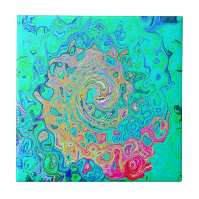 Groovy Abstrakt Retro Rainbow Liquid Swirl Fliese (Vorderseite)