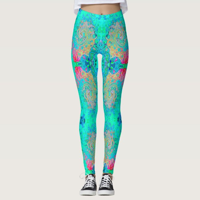 Groovy Abstrakt Retro Rainbow Liquid Swirl Leggings (Vorderseite)