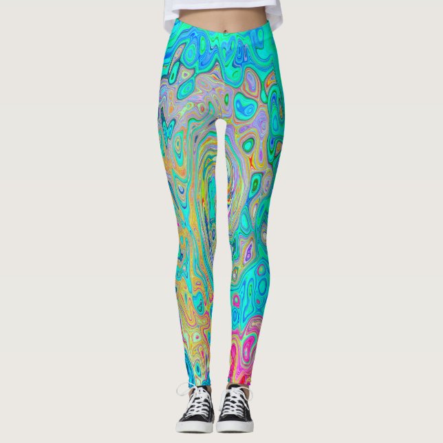 Groovy Abstrakt Retro Rainbow Liquid Swirl Leggings (Vorderseite)