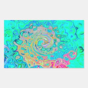 Groovy Abstrakt Retro Rainbow Liquid Swirl Rechteckiger Aufkleber