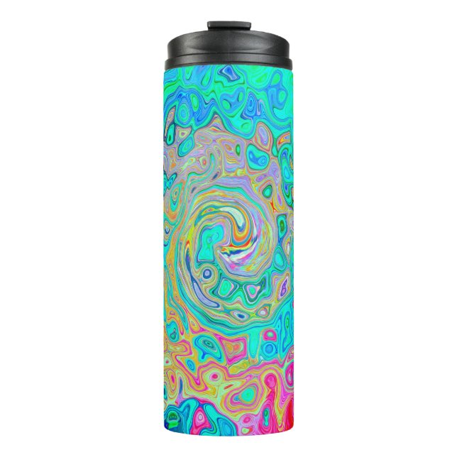 Groovy Abstrakt Retro Rainbow Liquid Swirl Thermosbecher (Vorderseite)
