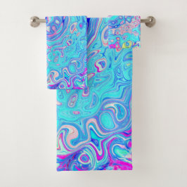 Groovy Abstrakt Retro Robin's Egg Blue Swirl Badhandtuch Set