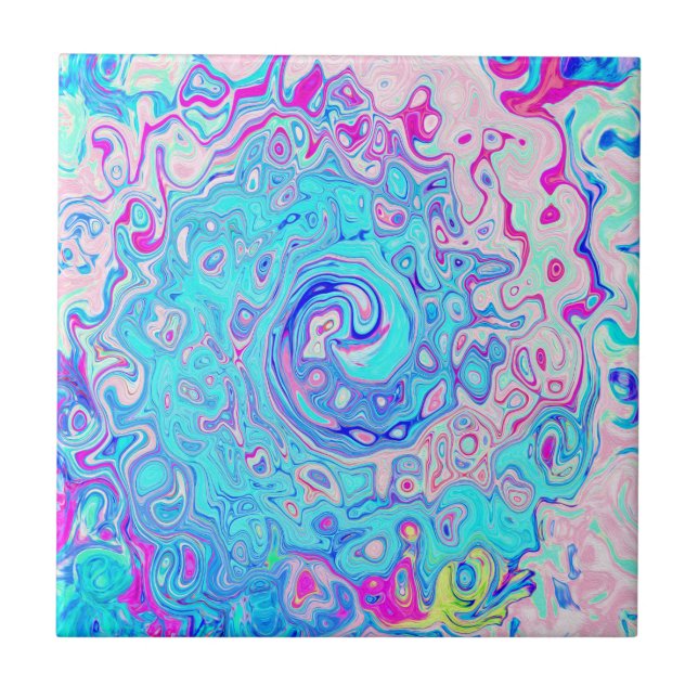 Groovy Abstrakt Retro Robin's Egg Blue Swirl Fliese (Vorderseite)