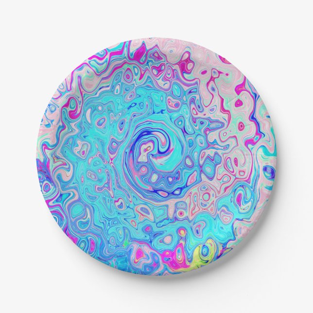 Groovy Abstrakt Retro Robin's Egg Blue Swirl Pappteller (Vorderseite)