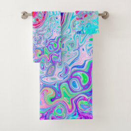 Groovy Abstrakt Retro Rosa und grüner Swirl Badhandtuch Set