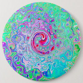 Groovy Abstrakt Retro Rosa und grüner Swirl Button