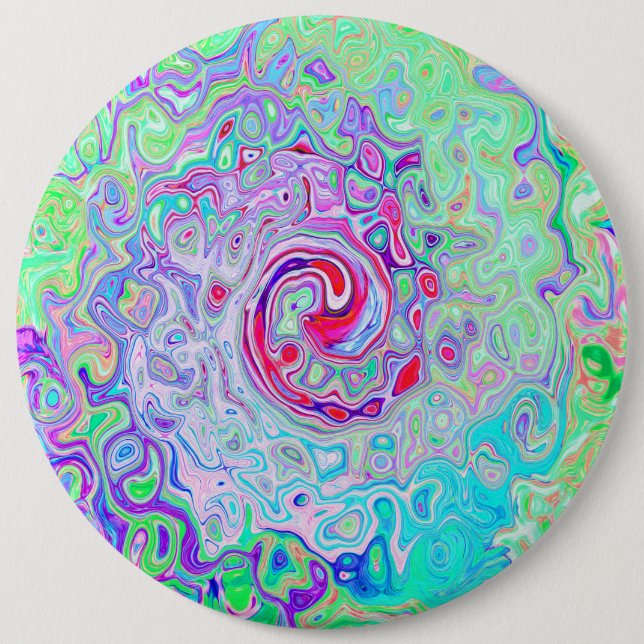 Groovy Abstrakt Retro Rosa und grüner Swirl Button (Vorderseite)