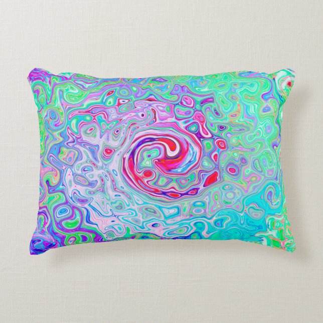 Groovy Abstrakt Retro Rosa und grüner Swirl Dekokissen (Vorderseite)