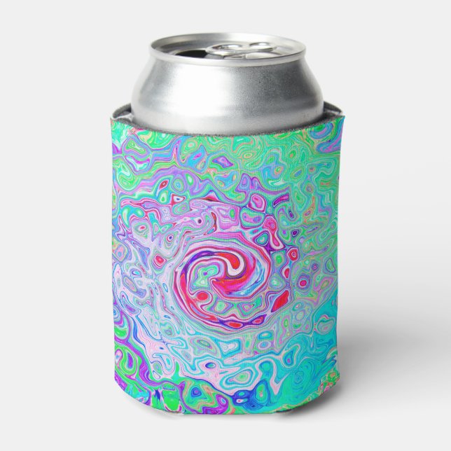 Groovy Abstrakt Retro Rosa und grüner Swirl Dosenkühler (Kanne Vorderseite)