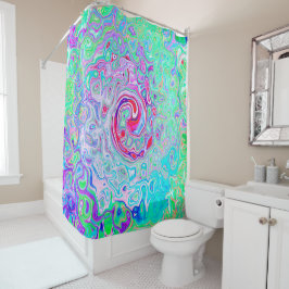 Groovy Abstrakt Retro Rosa und grüner Swirl Duschvorhang