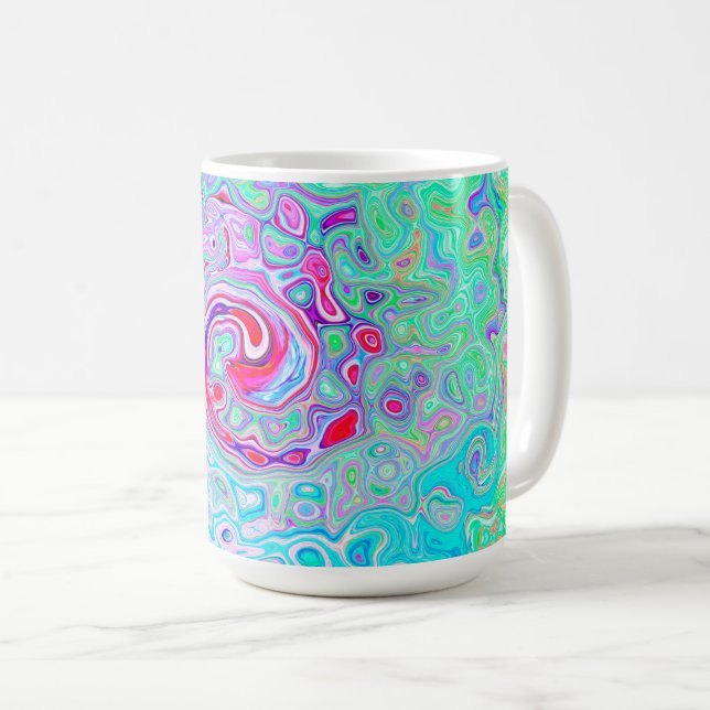 Groovy Abstrakt Retro Rosa und grüner Swirl Kaffeetasse (VorderseiteRechts)