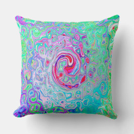 Groovy Abstrakt Retro Rosa und grüner Swirl Kissen