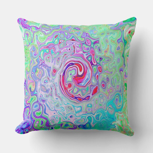 Groovy Abstrakt Retro Rosa und grüner Swirl Kissen (Vorderseite)