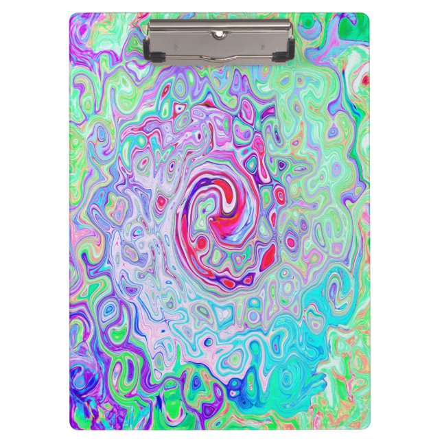 Groovy Abstrakt Retro Rosa und grüner Swirl Klemmbrett (Vorderseite)