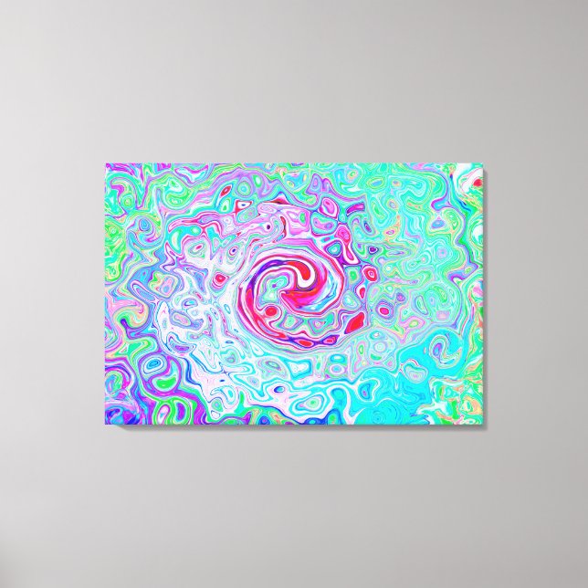 Groovy Abstrakt Retro Rosa und grüner Swirl Leinwanddruck (Vorderseite)