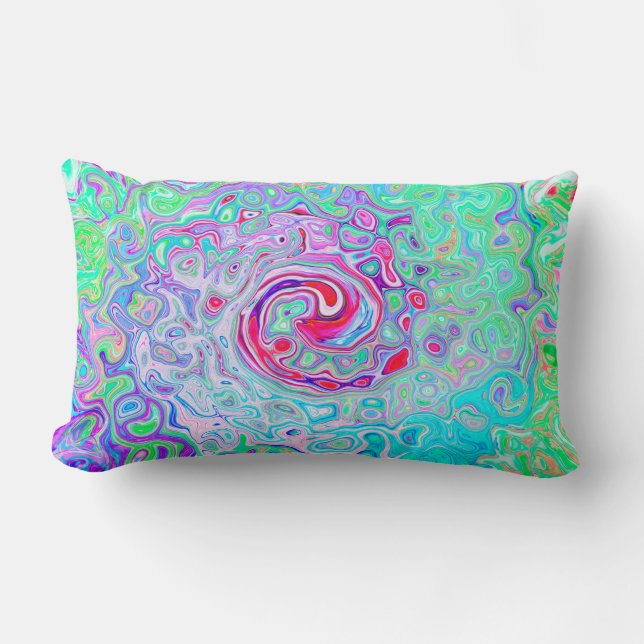 Groovy Abstrakt Retro Rosa und grüner Swirl Lendenkissen (Vorderseite)