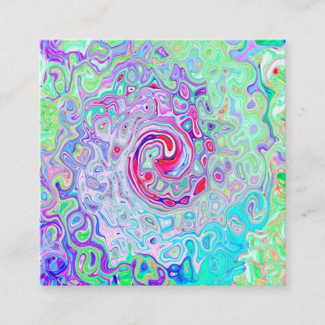 Groovy Abstrakt Retro Rosa und grüner Swirl Quadratische Visitenkarte (Vorderseite)