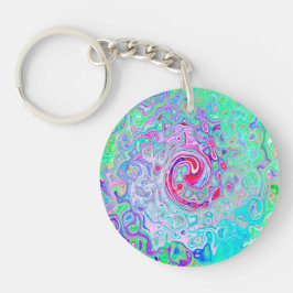 Groovy Abstrakt Retro Rosa und grüner Swirl Schlüsselanhänger