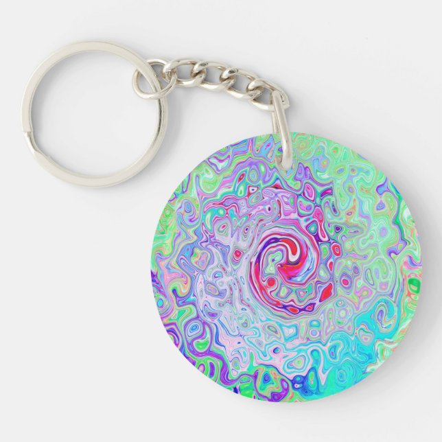 Groovy Abstrakt Retro Rosa und grüner Swirl Schlüsselanhänger (Vorderseite)