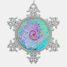 Groovy Abstrakt Retro Rosa und grüner Swirl Schneeflocken Zinn-Ornament