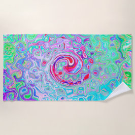 Groovy Abstrakt Retro Rosa und grüner Swirl Strandtuch