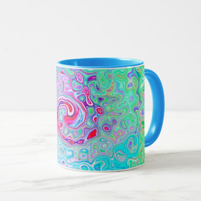 Groovy Abstrakt Retro Rosa und grüner Swirl Tasse (VorderseiteRechts)
