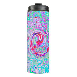 Groovy Abstrakt Retro Rosa und grüner Swirl Thermosbecher